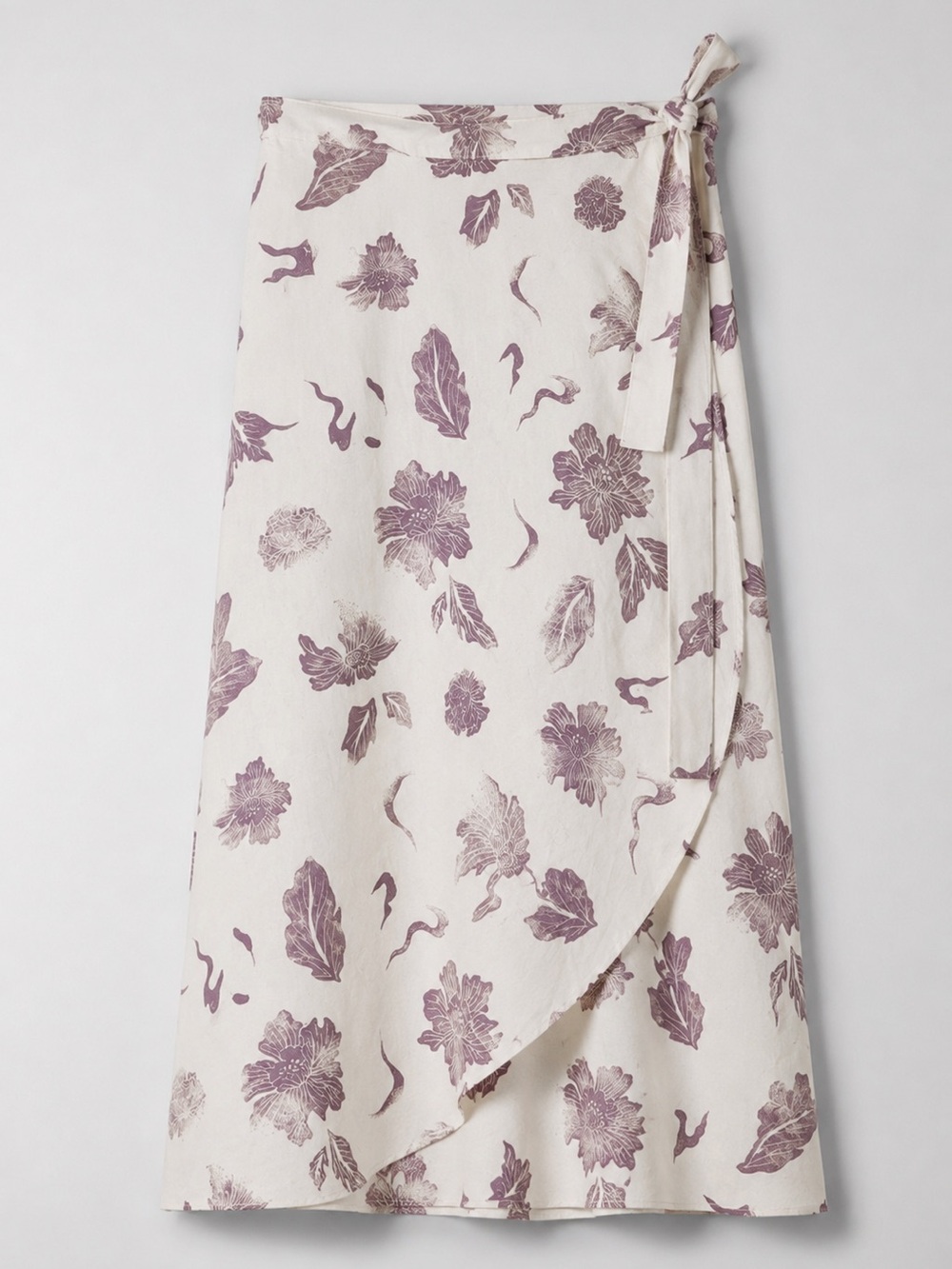 Wilfred White Wrap Linen Skirt with Dusty Purple Floral Print